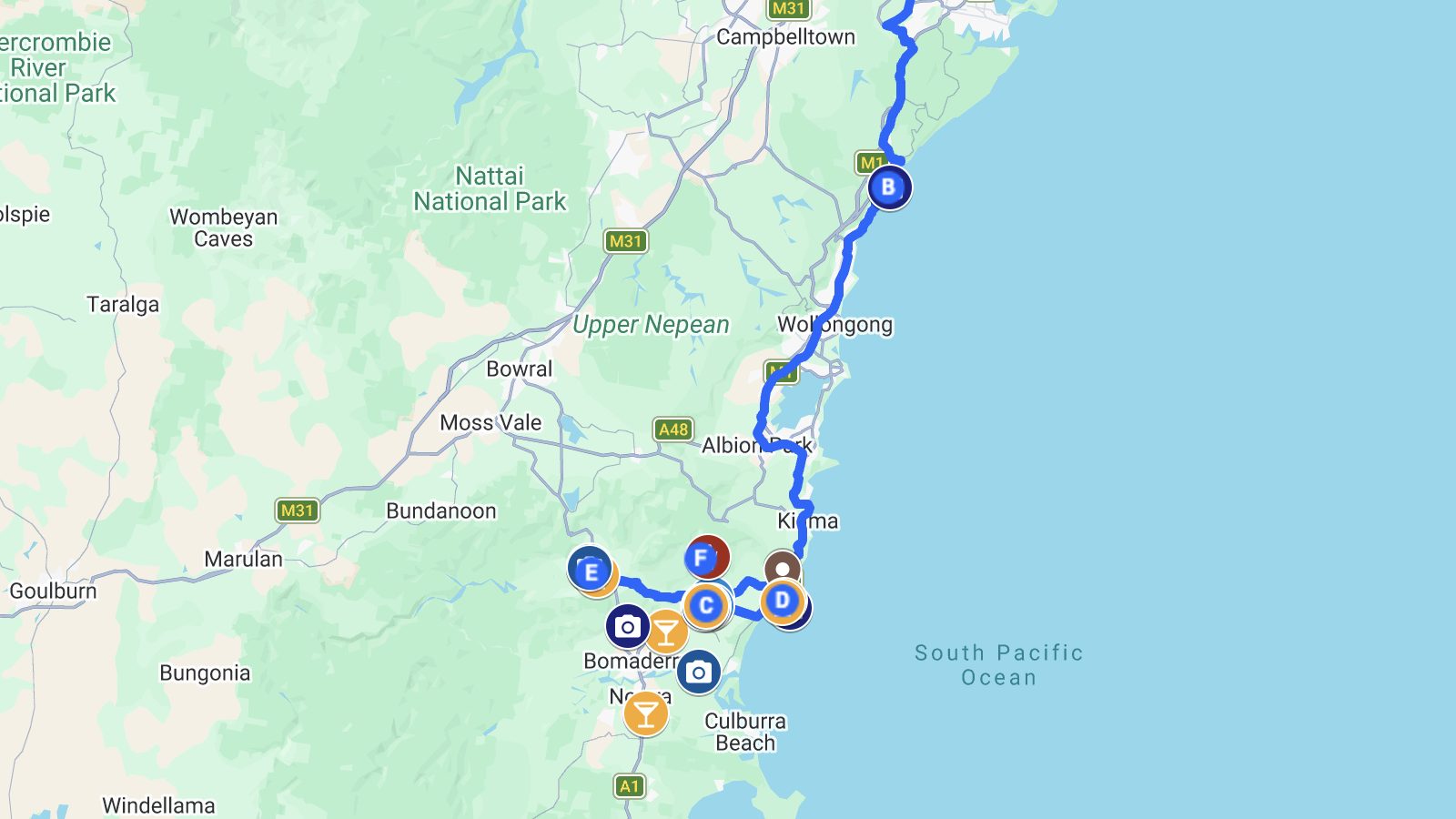 Sydney to Berry Road Trip Map